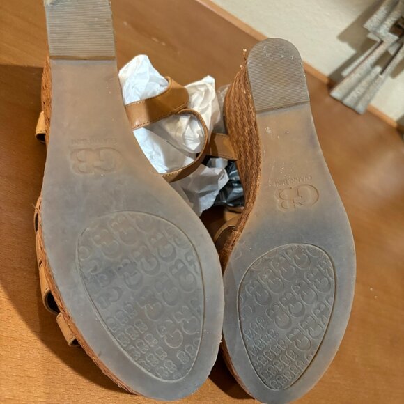 Brown ankle strap, strappy toe straw wedge sandal - Picture 2 of 6